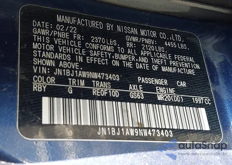 2022 Nissan Rogue Sport S Awd Xtronic Cvt z USA, uszkodzony, nr VIN JN1BJ1AW9NW473403